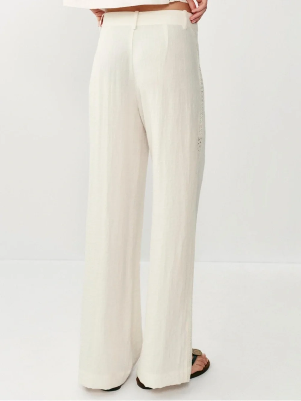 NWOT Zara XS Side Lace Insert Straight Leg Pants Ecru Cream Ivory Linen Look